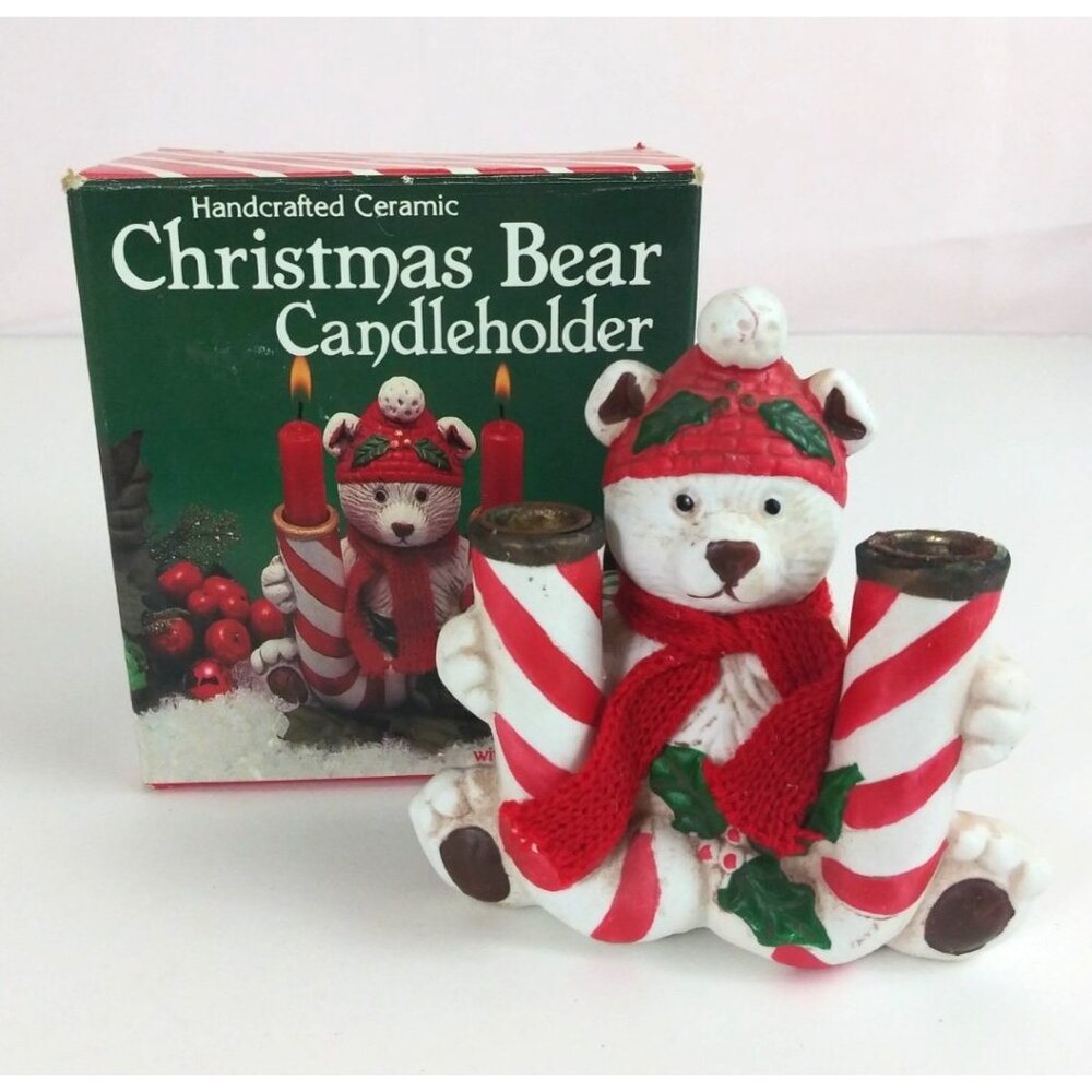Vintage 1987 W.A. Handcrafter Ceramic Christmas Bear Candleholder #52607